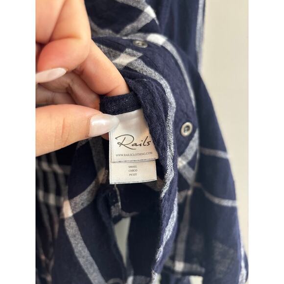 Rails X Free People Long Sleeve Button Down Plaid Shirt Size Small Blue White - Picture 4 of 7